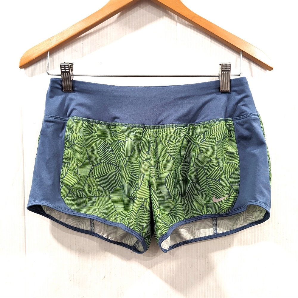 NIKE Dri-fit women's blue and green athletic running shorts